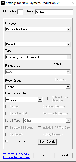 Settings for new payment/deduction acreen fields 